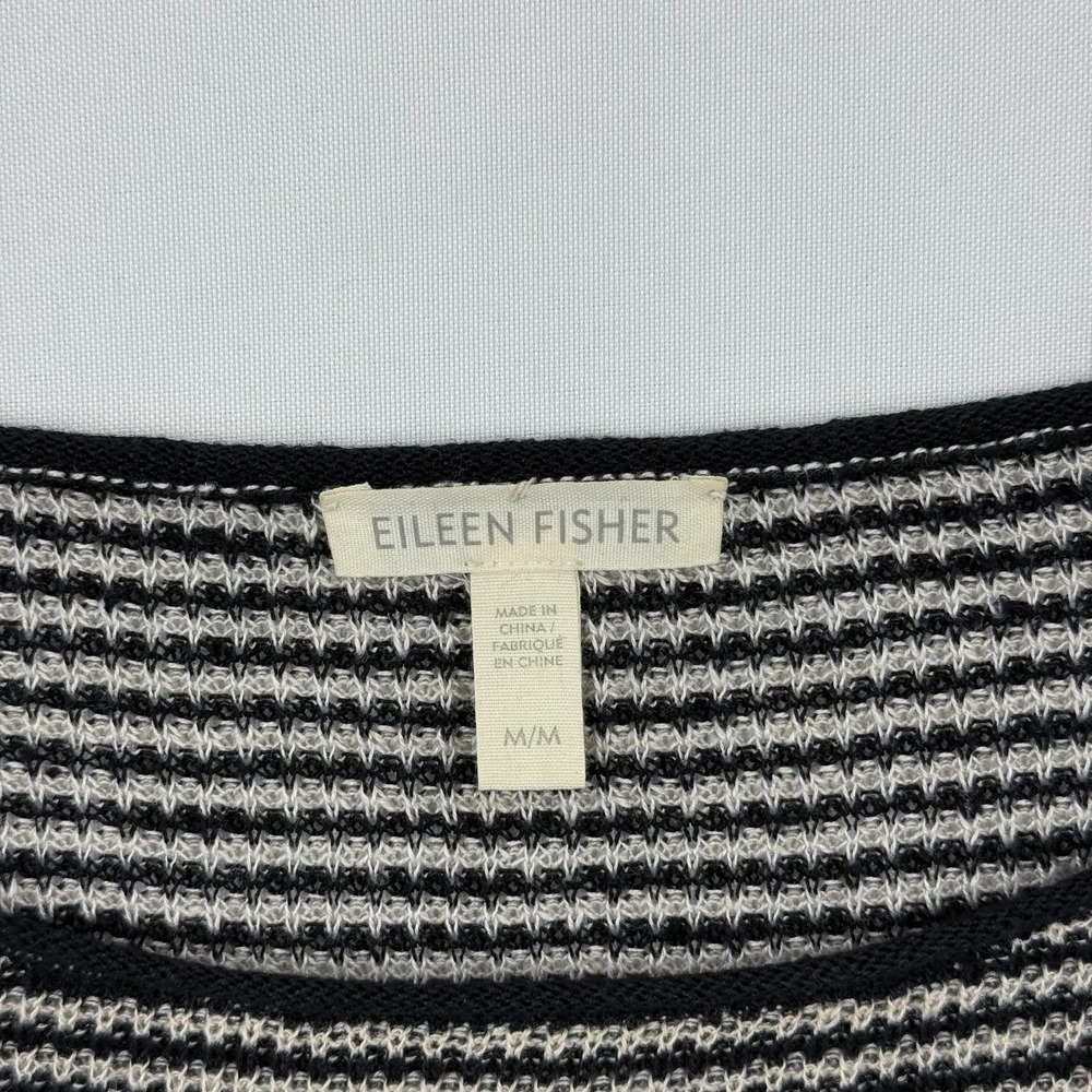 Eileen Fisher Organic Linen Short Sleeve Sweater Womens Medium Knit Striped Boxy - Picture 5 of 7
